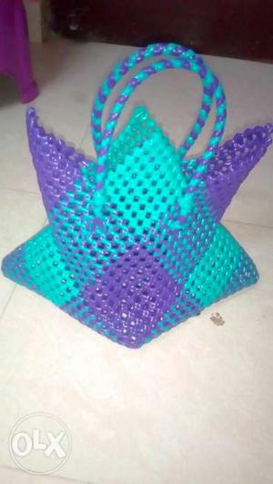 Teal And Purple Knitted Bag