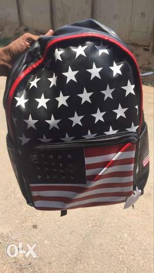 U.S.A Flag Printed Leather Backpack