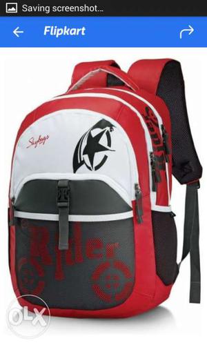 White, Grey, Red, And Black Backpack
