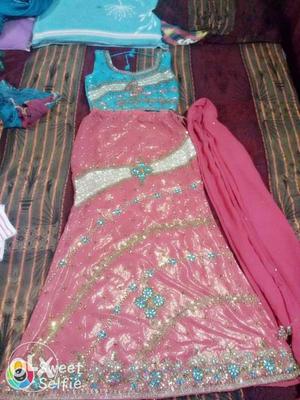 Blue, Brown And Pink Floral Traditional Dress