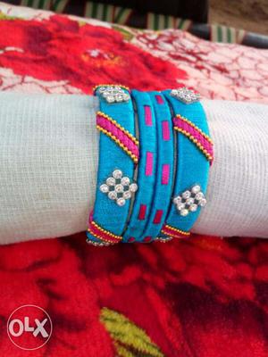 Diamond Embellished Blue Silk Thread Bangles