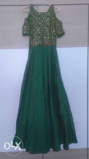 New dress. New fashion. bottle green colour. floor length.