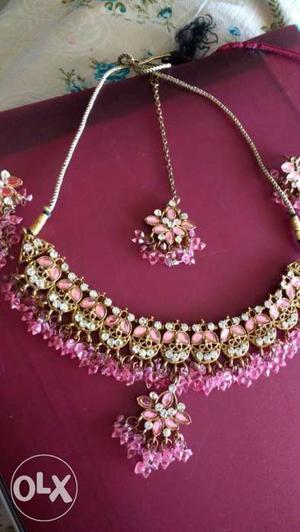 Pink And Beige Bib Necklace, beautiful
