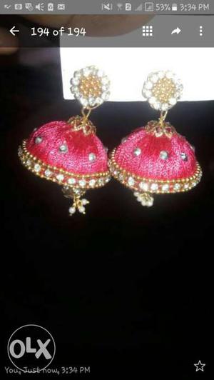 Red Rhinestone Jhumka Earrings
