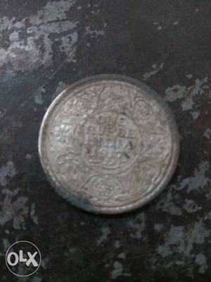 Round Silver One Rupee India Coin