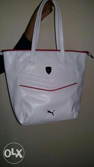 White Leather Puma hand bag