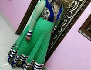 Women's Green Brown And Blue Sari