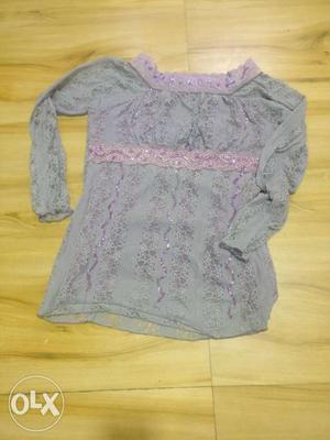 Women's Lilac And Pink Long Sleeve Party Wear Top