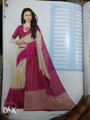 Women's Pink And Beige Sari