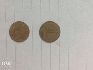  one paise copper coins, set of 2 coins