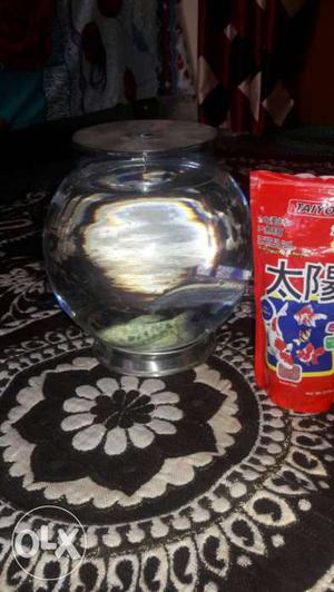 High quality brand new fish bowl with 5 fishes and fish food