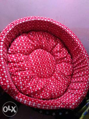 New white And Red Polka Dot full size dog Bed.