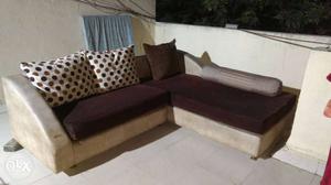 Beige And Brown Padded Sectional Sofa