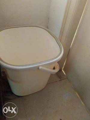 Beige Plastic Pail With Handle