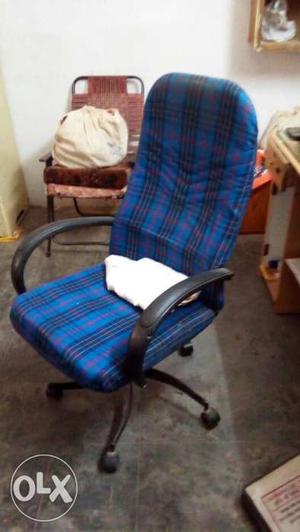 Blue, White And Red Plaid Print Office Rolling Armchair