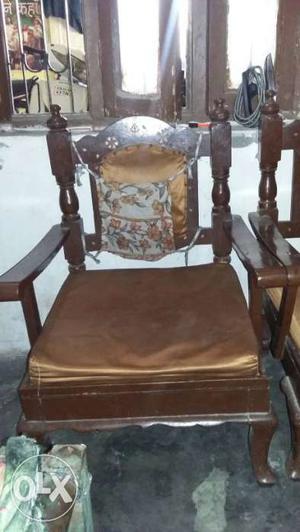 Brown Wooden Armchair With Pad