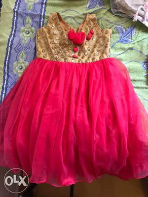 Pink Netted long frock for 1-2yrs