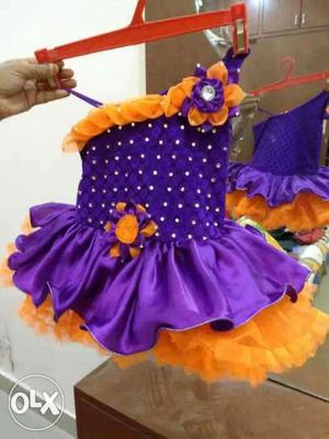 Purple n orange color kids dress 0-18 months
