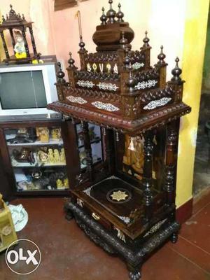 Rosewood puja mantap, fully inlayed and carved,