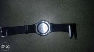 Black Strap Silver Round Watch