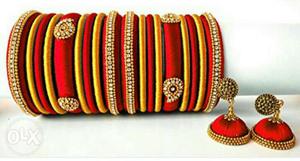 Red-and-yellow Thread Bangles And Jhumka