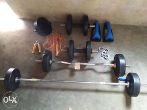 Two Black-and-gray Barbell And Dumbbells