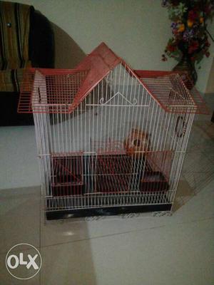 White And Red Steel Bird Cage