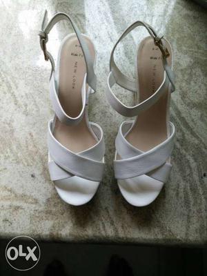 White Leather Open Toe Ankle Strap Platform Heels