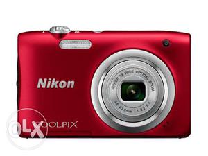 Red And Silver Nikon Coolpix Digital Camera
