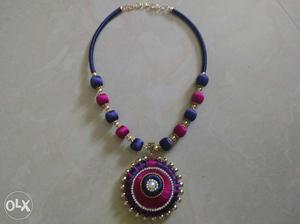 Blue And Purple Necklace with two earings Skills thread new