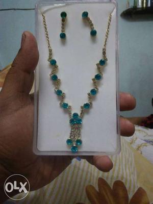Blue-and-gold Necklace And Earrings Set.. Unused