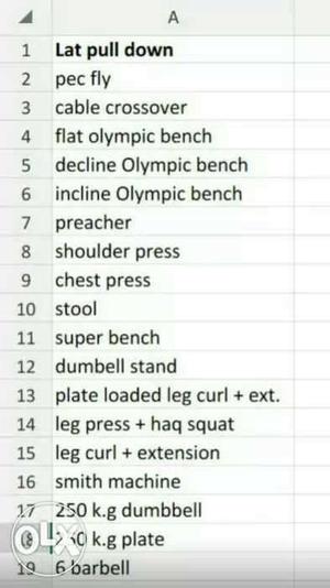 Exercise Equipment List