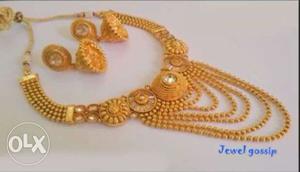 Gold Necklace And Jhumka Earrings