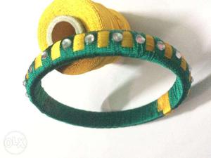 Green And Yellow Satin Bangle Bracelet