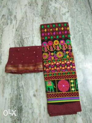 Green, Maroon, And Yellow Floral Dupatta
