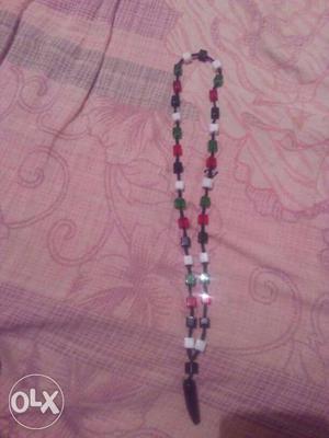 Green, White, And Red Beaded Necklace