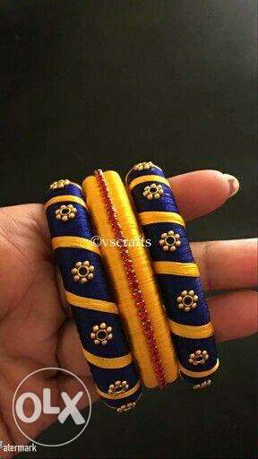 It is blue and yellow combination tread bangles
