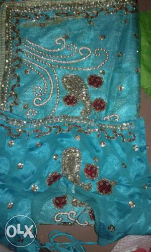 Light green heavy party wear sari only 1 time wear