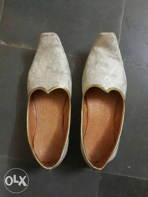 Pair Of Beige-and-grey Genie Shoes