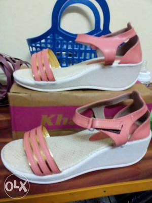 Pair Of Pink-and-white Sandals