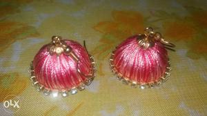 Pair Of Pink silk thread Hook Earrings