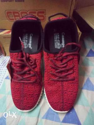 Pair Of Red-and-black Dyed Campus Low Top Sneakers