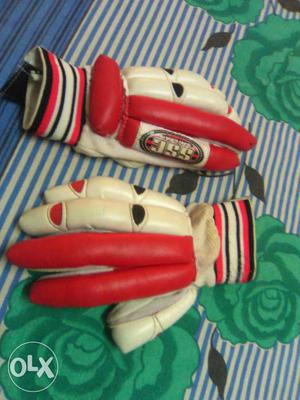 Pair Of White-and-red SSC Sports Gloves
