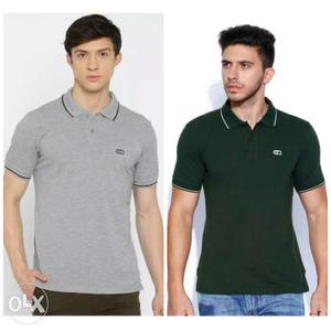 Pantaloons Men's Two Gray And Green Polo T-Shirts (Size M)