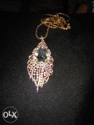Pear Cut Diamond Pendant Gold Link Necklace