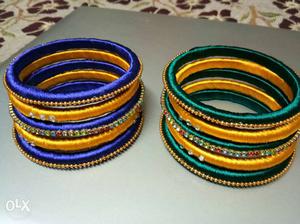 Purple-yellow-and-green Silk Thread Bangles