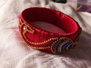 Red And Gold Bead Silk Thread Bangle