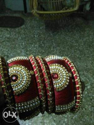 Red And Silver Bangle Bracelets