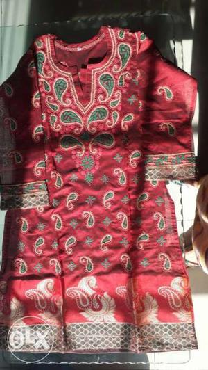 Red And cream chikan party wear kurti