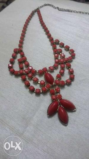 Red Beaded Silver Necklace